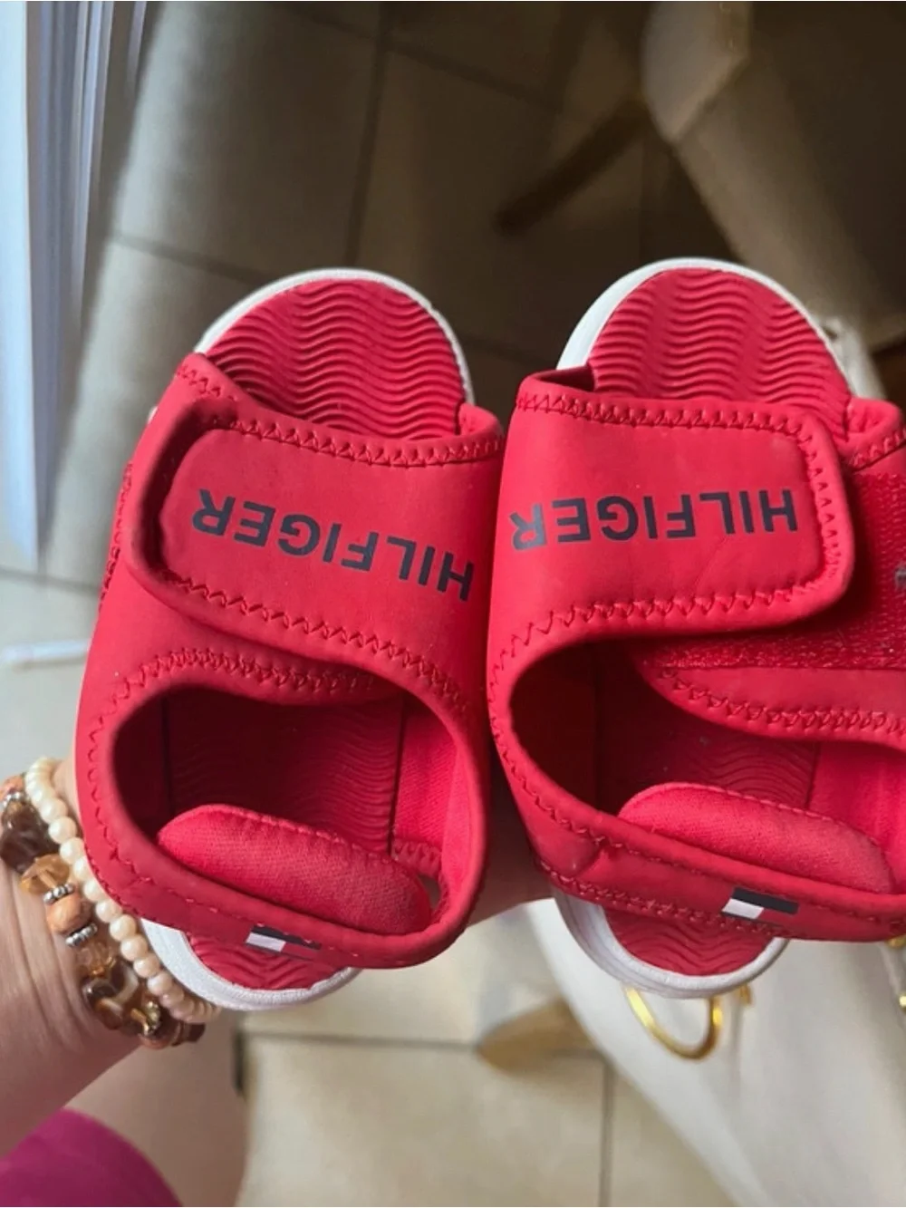 Tommy Hilfiger Kids Red Velcro Slide Sandals